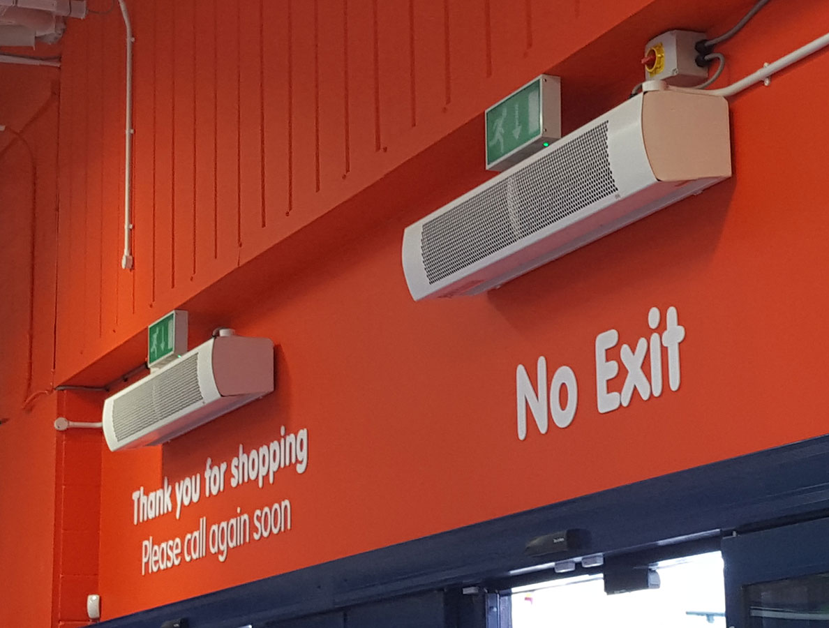 HCA air curtains reducing heating costs in a DIY store
