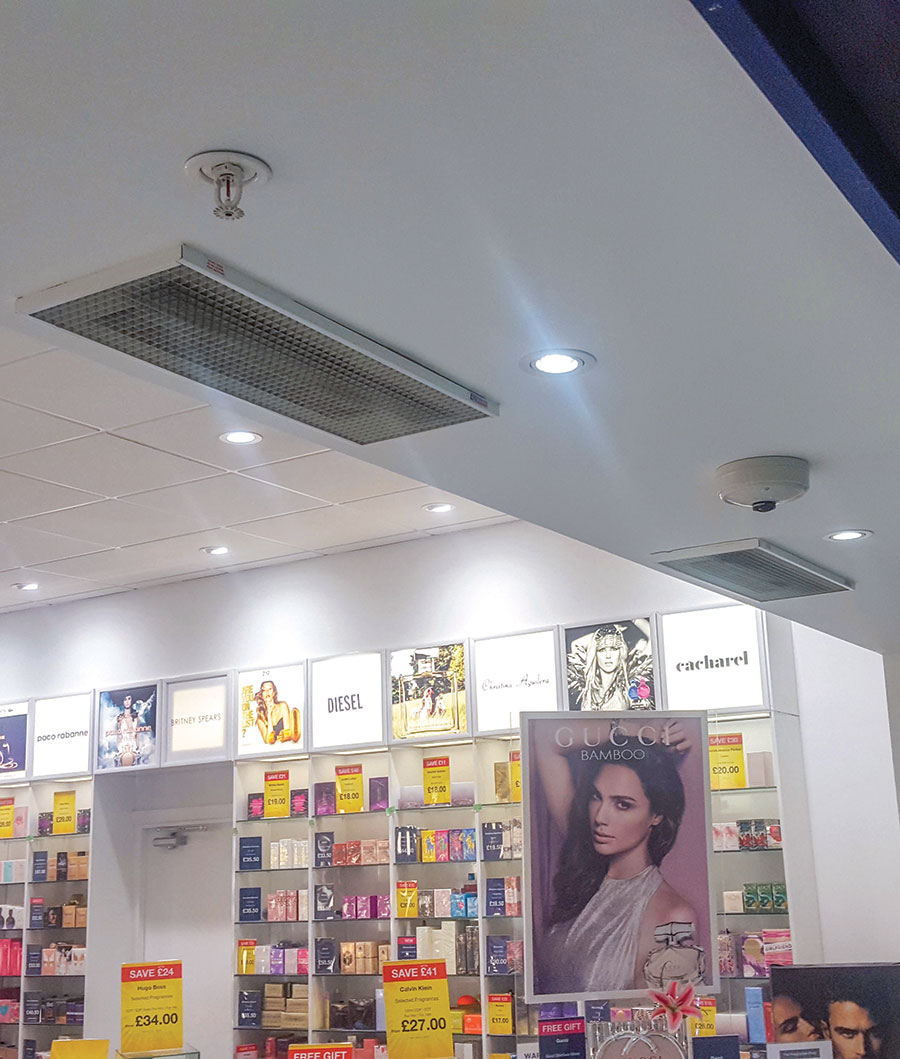 A pair of 3kW heaters welcoming customers in a shopping mall